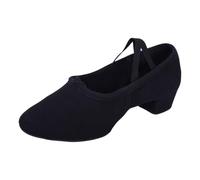 KOMBIUDA Adult Low Heel Ballet Dance Shoes Soft Sole Yoga Folk Ballroom Jazz Performance Shoes for Women with Anti-Skid Breathable Canvas Material Comfortable Fit Black