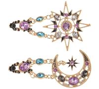 KOMBIUDA Asymmetrical Colorful Opal Earrings for Women, Long Baroque Sun and Moon Ear Studs, Alloy Ear Dangler Jewelry for