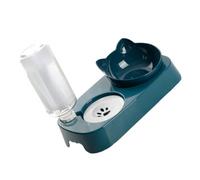 KOMBIUDA Automatic Cat Water Dispenser with Anti-spill Neck-protection Feeding Bowl Plastic Slow Feeder and Waterer with Non-slip Base Nordic Style Small Blue Double Bowls for Pets