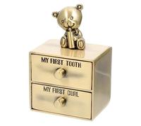 KOMBIUDA Baby Teeth Keepsake Box for Infants Boys Portable Zinc Alloy Tooth Storage Box with 2 Drawers Easy to Store and Essentials with Lid