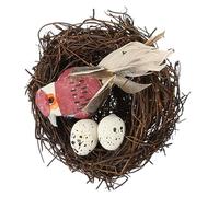 KOMBIUDA Bird Nest Photography Prop Set with Rattan Nest, Small Bird Figurine and 2 Eggs, Garden Ornament for Easter and Birdcage Decoration Random Color