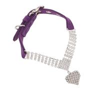 KOMBIUDA Bling Rhinestone Dog Collar Heart Pendant Adjustable Pet Necklace for Small Dogs Glitter Jewelry for Everyday Parties