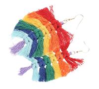 KOMBIUDA Bohemian Rainbow Tassel Drop Earrings for Women Colorful Gradient Leaf Design Handmade Cotton Thread Lightweight Jewelry Fashion Dangle Accessory for Parties and Weddings