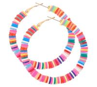 KOMBIUDA Bohemian Style Lightweight Polymer Clay Earrings for Women Colorful Round Ear Drops Comfortable Daily Wear Jewelry Elegant Boho Accessories for Weddings and Casual Outfits