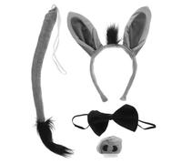 KOMBIUDA Boy Girl's Animal Headbands Cute Donkey Ears Headband for Farm Animal Costume Set Tail and Bow Tie for Boys and Girls Spa Dress-up Theme Parties