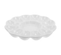 KOMBIUDA Ceramic Egg Serving Tray, 12 Cup Round Platter for Eggs Plate | White Glazed Surface, Stable Flat Base, Oven Safe Design, for Quail Eggs, Buffets, Easter and Festive Dining