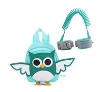 KOMBIUDA Child Safety Anti-Lost Backpack with Wrist Strap for Toddlers, 1.5m Owl Print Preschool Walking Harness in Mint Green, Dual-use Anti-Lost Travel Bag for Boys and Girls