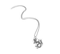 KOMBIUDA Chinese Dragon Pendant Necklace for Women Cool Titanium Steel Dragon Charm Necklace with Vintage Silver Finish Stylish Neck Decor for Daily Life Parties and