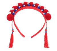 KOMBIUDA Chinese Style Peking Opera Headband for Tassels and Pearl Furry Ball Fabric Material Women Hair Accessories Comfortable Decorative Hairband for Costume and Party Wear