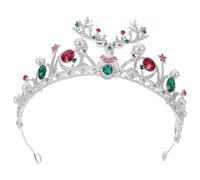 KOMBIUDA Christmas Reindeer Antlers Crown, Silver Rhinestone Queen Diadem | Zinc Alloy and Plastic, round Baroque Style, Comfortable Fit for Brides, Cosplay Outfits and Photo Shoots