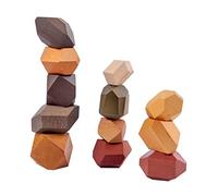 KOMBIUDA Colorful Wooden Stone Stacking Set Educational Building Bricks for Hand Eye Coordination and Logical Thinking Safe for Montessori Learning