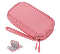 KOMBIUDA Compact Pink Digital Accessories Organizer Bag with Multi-partition for Data Cable Storage Travel Electronics Case with Smooth Zipper and Hand Strap Protective and Lightweight
