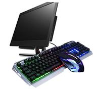 KOMBIUDA Cool Rainbow Led Backlit Usb Mechanical Keyboard and Gamer Mouse Retro Design Floating Keys High-elastic Buttons Panel for Gaming