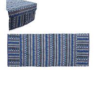 KOMBIUDA Cotton Linen Washing Machine Cover Dust-proof Protector 55x130cm Blue Triangle Pattern Washer and Freezer Appliance Protective Dust Cover for Household Use