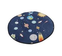 KOMBIUDA Creative Cartoon Planet Round Rug Thick Washable Floor Mat for Living Bedroom Play Area Decorative Carpet with Vivid Universe Pattern