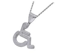 KOMBIUDA Creative Silver Wheelchair User Pendant Necklace with Cubic Zirconia Inlay Durable Glossy Neck Jewelry for Fashion Chain Accessories Unique Hip Hop Style for Costume and Everyday