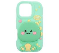 KOMBIUDA Cute Dinosaur Silicone Phone Case for Pro Model Shockproof Full Body Protective Cover with Built-in Mirror Stand Lightweight Mobile Phone Shell Fun Animal Print for Everyday Use