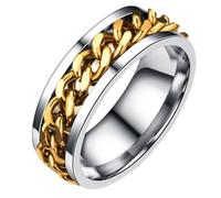 KOMBIUDA Delicate Gold Stainless Steel Finger Ring for Men and Boys Simple Stylish Spinner Jewelry with Unique Printed Design Fashionable Band Box Included