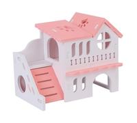 KOMBIUDA Double-storey Hamster House Solid Wood Hideout Villa for Small Pets with Play and Exercise Area Breathable Comfortable Habitat to Stress and Prevent Boredom