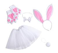 KOMBIUDA Easter Bunny Costume Set White Tutu Skirt Headband Palm Gloves Bow Tie Tail Easter Party Performance Prop Accessories for Stage and Photo