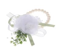 KOMBIUDA Elegant Bridal Wrist Flower Bracelet with Lifelike Artificial Pearls Romantic Corsage for Brides and Bridesmaids Wedding Party Accessory Suitable for Various Themes