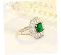 KOMBIUDA Elegant Emerald Zirconia Ring for Women Square Cut Green Crystal Anniversary Jewelry Fashion Band for Birthday Dating Party and Honeymoon