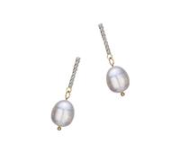 KOMBIUDA Elegant Freshwater Pearl Dangle Earrings for Women Long Oval Shape with Rhinestones Lightweight Fashion Jewelry for Party Casual and Everyday Wear Choice
