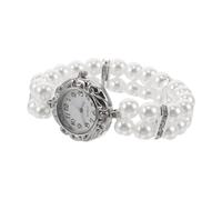 KOMBIUDA Elegant Small Round Dial Pearl Bracelet Watch for Women Double Row Simulated Pearl Elastic Strap Analog Quartz Wristwatch Fit for Holiday Parties and Christmas