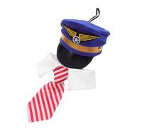 KOMBIUDA Embroidered Dog Pilot Hat and Necktie Set Small Pet Airline Captain Costume Accessory for Puppy and Cat Funny Flight Attendant Hat for Cosplay Christmas Party Photo Prop