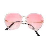 KOMBIUDA Fashion Rhinestone Party Sunglasses for Women Crystal Frameless Eyewear with Structure Lightweight and Stylish Accessory for Outdoor Events and Daily Wear Golden Double Pink