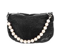 KOMBIUDA Fashionable Pearl Chain Small Shoulder Bag for Women Black Casual Underarm Crossbody with Secure Zipper Compact Handbag for Beach Shopping Dating Essentials