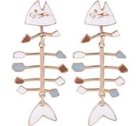 KOMBIUDA Fish Bone Dangle Earrings for Women, Creative Enamel Fish Bones Jewelry, Novelty Drop Earrings Cute Quirky Accessories for, 1 Pair