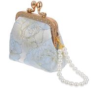 KOMBIUDA Floral Embroidered Clutch Bag with Fake Pearl Strap Lightweight Compact Evening Purse for Women Elegant Chinese Traditional Handbag for Weddings and Formal Events