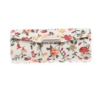 KOMBIUDA Floral Pattern Lipstick Case with Mirror, White Brocade, 3.43 X 1.30 X 1.18 Inches, Portable with Button Fastening, for Travel and Handbag Storage