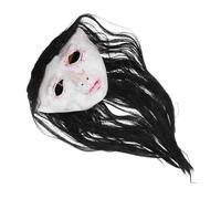 KOMBIUDA Full Face Scary Ghost Mask for Halloween Party Realistic Long Hair Female Horror Head Cover for Masquerade Haunted House Props and Film Productions
