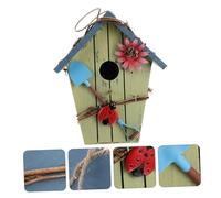 KOMBIUDA Garden Hanging Bird House with Blue Roof Rustic Outdoor Bird Nest Box for Garden Decoration Breathable Natural Material Easy to Hang Trees Porch