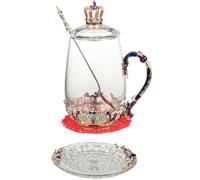 KOMBIUDA Glass Enamel Crown Tea Cup 370ml Decorative Water Cup