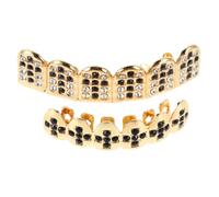 KOMBIUDA Golden Plated Rhinestone Teeth Grill Durable Punk Style Hip Hop Mouth Caps for Men Women Bling Tooth Accessory for Halloween Cosplay Party Photo Shoots Versatile Jewelry