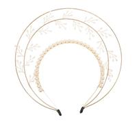 KOMBIUDA Greek Goddess Headband with Handmade Floral Pearls Flexible Elastic Crown Tiara for Women Lightweight Gold Flower Tiara for Carnival Cosplay Weddings and Lolita Dress Up
