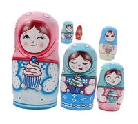 KOMBIUDA Hand Painted Wooden Russian Nesting Dolls Set Matryoshka Stacking Smooth Polished Wood with Traditional Folk Art Educational Cultural Decor for Home