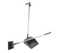 KOMBIUDA Handled Broom and Dustpan Set Soft Bristles, Long Handle Upright Dustpan, Plastic Construction for Indoor and Outdoor Cleaning, Kitchen and Garage Two-Piece Gentleman Grey Kit