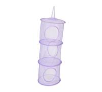 KOMBIUDA Hanging Mesh Storage Organizer Bag Easy to See Contents with 3 Compartments in Purple Double Reinforced Design Hanging Space Saver for Kids Room Toy Storage