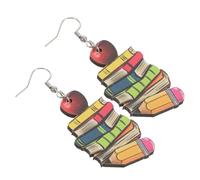 KOMBIUDA Heart-shaped Wooden Earrings for Teacher Appreciation Lightweight Book Earrings for Graduation Season for Librarians