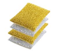 KOMBIUDA Household Dish Sponge 4pcs Set with Gold and Silver Double-Sided Scrub Sponges Reusable Kitchen Cleaning Accessories for Wok and Daily Dish Washing for Efficient Cleaning