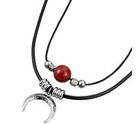 KOMBIUDA Layering Moon and Agate Pendant Necklace Vintage Stainless Steel Red Agate Stone Jewelry for Women Chic Comfortable All for Various Outfits for Birthdays Weddings and More