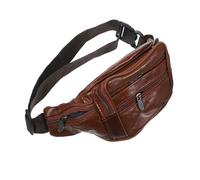KOMBIUDA Leather Waist Bag for Men with Adjustable Belt Zipper Closure Lightweight Chest Messenger Bag for Outdoor Travel Sports in Khaki for Phone and Small Essentials