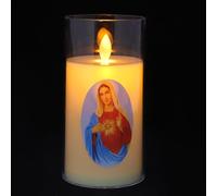 KOMBIUDA LED Flameless Catholic Prayer Candle with Virgin Mary Design Religious Night Light for Easter Passover Christmas Battery Operated Transparent Glass Simulation Lamp for Home Altars