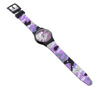 KOMBIUDA Lovely Cartoon Camouflage Wristwatch for Students Lightweight with Large Arabic Numerals Read Purple Patterned Band Gift for School and Travel
