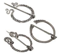KOMBIUDA Medieval Cloak Clasps 3Pcs Viking Brooches in Alloy with Curl, Snake, and Weave Patterns for Women'S Scarf and Clothing Accessories