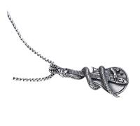 KOMBIUDA Men Stainless Steel Guitar Pendant Necklace with Snake Design Lightweight Chain for Boys and Music Lovers Vintage Style Jewelry for Everyday Wear and Parties